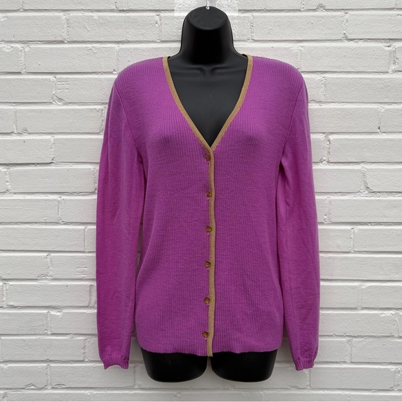 Chantal Gaudreau Sweaters - VTG Chantal Gaudreau Pink & Gold 100% Italian Virgin Wool Cardigan, SZ L VGUC
